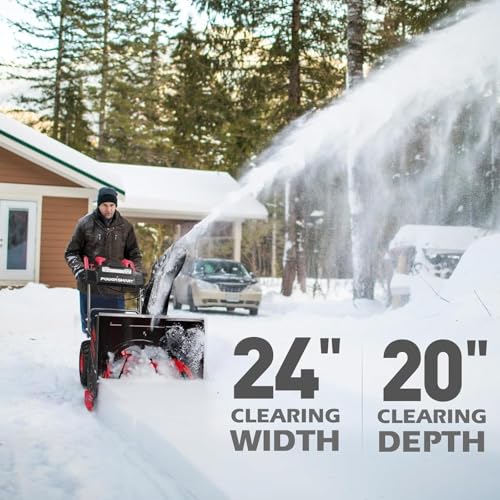 PowerSmart Cordless Electric Snow Blower, 24 Inch 80V Battery Powered Snow Thrower with LED Lights/Battery and Charger (Not Included)