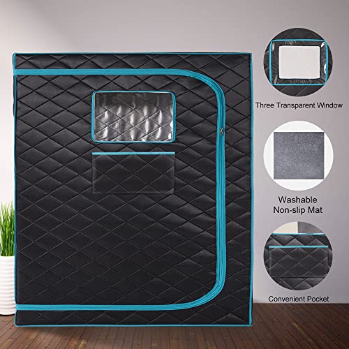 Smartmak Full Size Steam Sauna Tent, Portable Whole Body Home Spa Room, 1 or Two Person Large Space, Steamer NOT Included (47.28" x 35.46" x 63" Blackgreen)