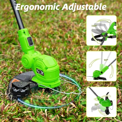 SUNCHERS 12-inch 20V Cordless String Trimmer with Charger, 2 X 2.0Ah Battery Powered Grass Mover with Auto Line Feed, 2 in 1 Lawn Edger with 8 Pcs Grass Cutter Spool Line and 2 Spool Cap, Green