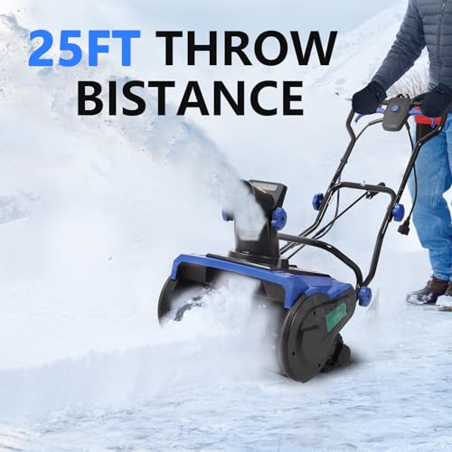 20 Inch Electric Snow Blower, Powerful 15 Amp Motor with 30 Foot Throwing Distance, Corded Snow Thrower for Easy Winter Cleanup on Driveways & Walkways, Blue