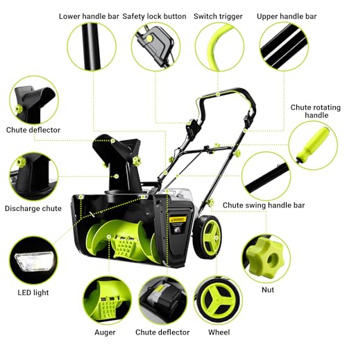 Cordless Snow Blower: DEKOPRO 40V|20-Inch Cordless Snow Thrower, Electric Snow Removal with Adjustable Chute, LED Light, Electric Snow Blower with 25ft Throw Distance