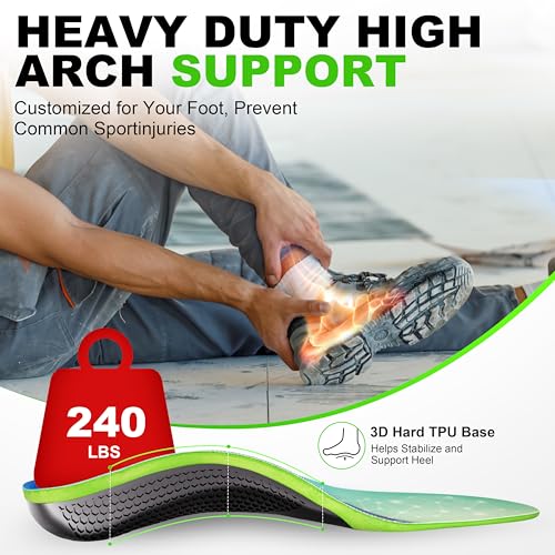 Healrecux Plantar Fasciitis Insoles Shoe Inserts for Men Women, 240lbs Heavy Duty Arch Support Inserts for Pain Relief, Work Boot Orthotics Insoles for Standing All Day, L