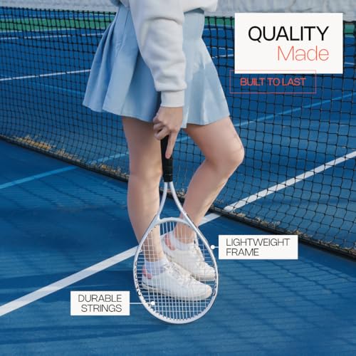 Strena 2-Player Tennis Racket Set - Aluminum Adult Racquets (27 Inch) with Carry Bag - Lightweight Recreational Starter Kit - Grip Size 4 1/4 - Black & White Split Design