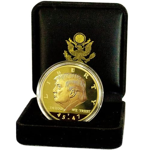 Donald Trump Gold Coin Set 45-47 President, Velvet Case, 2+ Term Collector’s Edition, Commemorative Gold Plated Replica Coin w/Cert of Auth (Velvet 45-47)