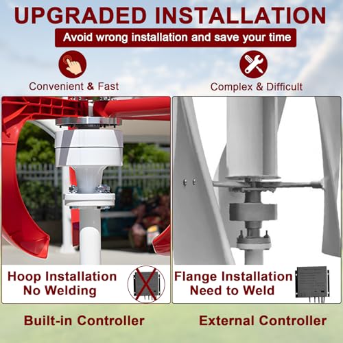 1000W Wind Turbine Generator Kit for Home – 12V/24V Vertical Wind Power Generator with Nylon Fiber Blades and Permanent Magnet Alternator