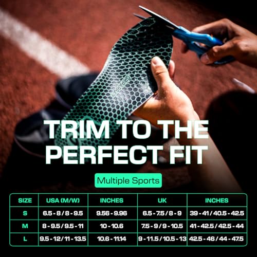 LUX Sports DualGrip Sports Insoles - Size Low S Men 6.5-8 Women 8-9.5 - Shock Absorbing Thin Soccer Cleat Insole - Arch Support Basketball Shoe Inserts - Heel Lock No Slip Football Cleat Inserts