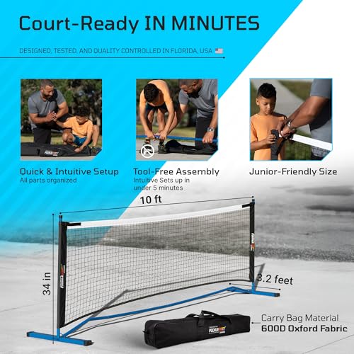 PicklePro Junior – Complete Pickleball Set with 10ft Net for Youth & Families – Includes 4 Junior Paddles, 4 Pickleballs, Carry Bag & Portable Net – USAP Approved Beginner Pickleball Kit