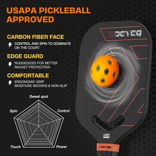 DGYGQ Pickleball Paddles, Carbon Fiber Pickleball Paddle with a 13mm Polypropylene Honeycomb Core, Increased Power for Ultimate Spin & Consistency (Red)