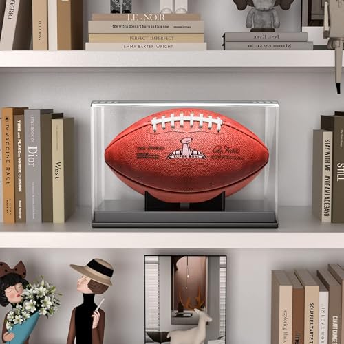 KKU Football Display Case, Acrylic Football Case Display Case Autographed Football Holder, No Assembly Required Football Display Box with Removable Built-in Football Display Stand