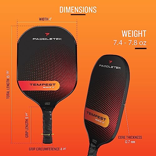 Paddletek Tempest Wave II Pickleball Paddle | Professional Pickleball Paddles with Honeycomb Core, Carbon Fiber Surface, Graphite PolyCore & High Tack Performance Grip | USAPA Approved