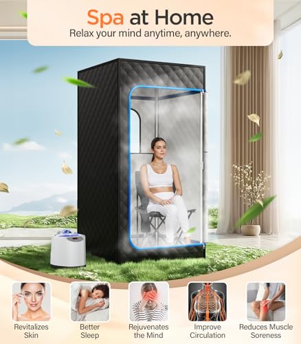 FREEYARE Sauna Box, Portable Sauna for Home, Personal Steam Sauna Tent with 1200W 3L Steamer Heater, 15 Levels, Remote Control, Foldable Chair, Cozy Size 36 * 36 * 71 inch-Blue
