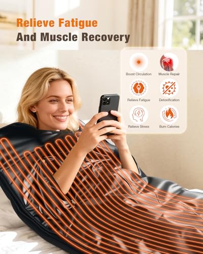noerishia Portable Infrared Sauna Blanket, Portable Design, Relaxation and Detox Washable & Foldable with Carrying Bag and Remote Control, 88-158℉, 10-60 Minutes Timer, (6 x 2.62) FT