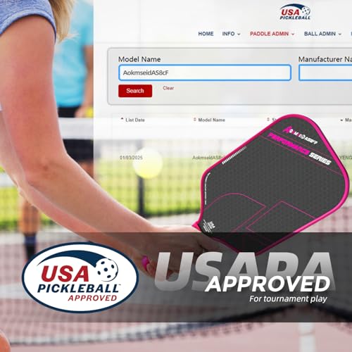 AKS Performance Series Pickleball Paddles - Toray T700 Raw Carbon Fiber Pickleball Paddle with Physical Friction Surface, 16mm Powerful Polymer Core, Good Control & Spin Shots, USAPA Approved - Pink
