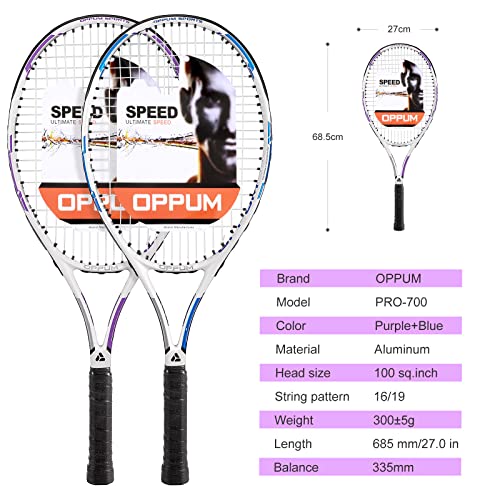 OPPUM Pro Women's Tennis Racket | 260g Lightweight Aluminum Alloy Frame with Shock Absorption | 110 sq in Sweet Spot & Ergonomic Grip | Includes Carry Case, Tennis Ball & Overgrips (Purple/Blue)