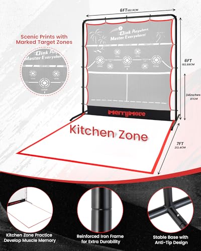 MerryMove Pickleball Rebounder Practice Net: 6FT Strong Metal Frame Pickleball Trainer Net, Portable for Outdoor Driveway Backyard and Indoor Garage Training Rebounder for Dink Volley Tennis