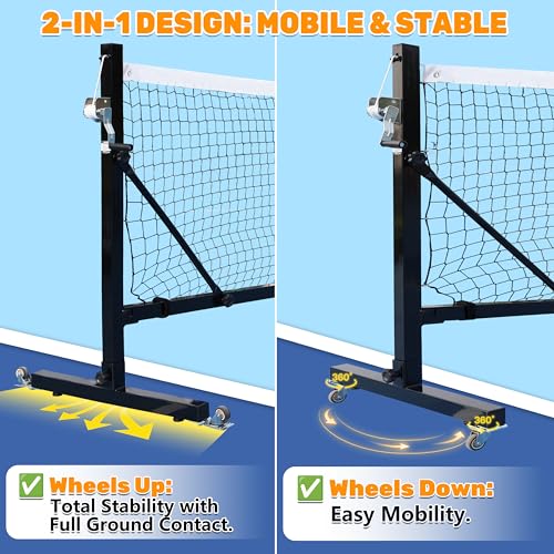 Seliyoo Pickleball Net for Driveway Court Backyard,Heavy Duty Pickleball Nets with Wheels and Hand Wich,22FT Regulation Size for Outdoor Indoor, Tool Free Pickleball Net System with Carrying Bag
