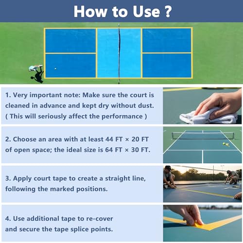 Giipto Pickleball Court Tape - 2" x 262 ft Professional Pickleball Marking Kit Yellow Tape for Temporary Court Lines with No Residue Durable Floor Marking Tape for Gym, Driveway, Backyard