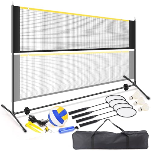 Badminton Pickleball Net, Adjustable Height Portable Badminton Net-2-in-1 Volleyball and Badminton Set, Pickleball Net for Tennis Indoor Outdoor Court