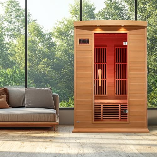 Dynamic Saunas 2-Person Low EMF FAR Infrared Sauna with Chromotherapy Lighting and Speakers, Maxxus Toulouse - Personal Indoor Dry Heat Sauna for Home & Gym – Made from Canadian Hemlock