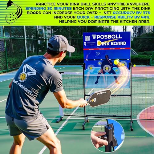 Posboll Pickleball Practice Board&Dink Rebounder with Stand Pickleball Wall for Practice Dink Board for Pickle Ball Training Adjustable Pickle Ball Practice Rebounder Pad Portable Dink Guru