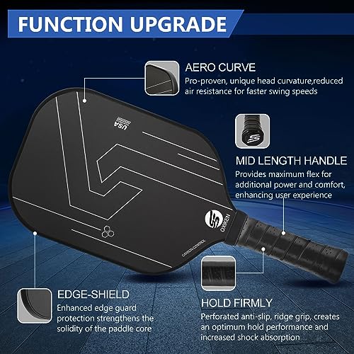 OXIKEN 16mm Pickleball Paddles, 2025 USAPA Approved, Frosted Carbon Fiber Surface (CFS), Polypropylene Lightweight Honeycomb Core with Cover Case Black, Ideal for Intermediate and Professional Players