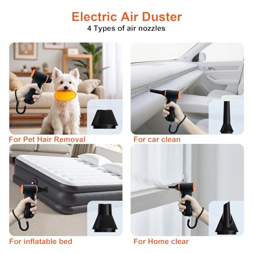 JUFINX X117 Compressed Air Duster-150000RPM Super Power Snow Blower, 3-Gear Adjustable Mini Blower with Fast Charging, Electric Air Duster for Leaves,Snow,Computer, Keyboard, House, Outdoor,and Car