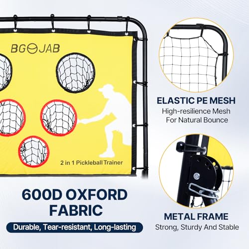 BGOJAB Pickleball Practice Rebounder Board with Target Net, 2 in 1 Pickleballs Training Equipment for Accuracy and Skill Development, Pickleball Dink Master Solo Trainer for Kid/Youth/Adult