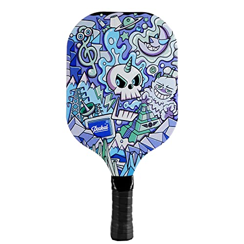 Pickleball Paddles Set of 4 with 4 Premium Wood Paddles & 4 Pickleballs & 2 Handle Grips Tape & 2 Pickleball Belts & Carry Bag for Beginners Men Women Adults(Skull Pattern)