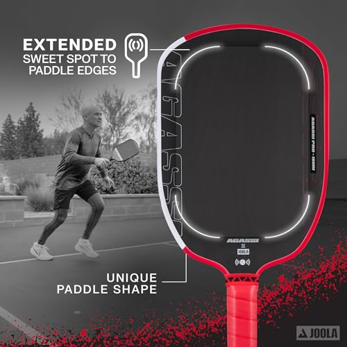 JOOLA Agassi PRO IV 16mm Pickleball Paddle w/Extended Sweet Spot - Carbon Fiber Surface Increases Spin & Control - SK Film for Power & Larger Sweet spot - UPA-A Certified - USAP Approved - NFC Chip