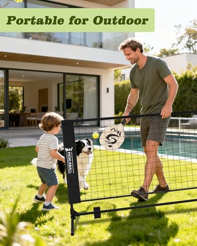 NQV Pickleball Set with Net - 10FT Half Court Size Net+2 Wood Paddles+4 Balls+1 Bag, Pickleball Kit Portable Outdoor Driveway Indoor for Adults Kids Family Beginners
