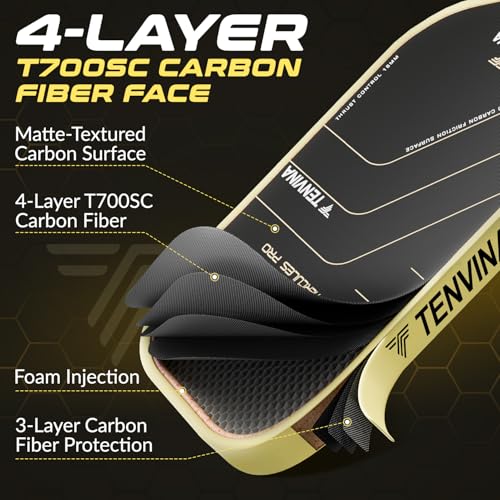 TENVINA Pickleball Paddles Set of 2, Thermoforming 4-Layer T700SC Friction Carbon Fiber Pickleball Paddle, Professional USAPA Approved Pickle Ball Paddle Providing Strong Power and Spin