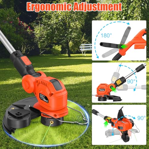 Rozlchar Cordless String Trimmer Compatible for Milwaukee 18v Battery (No Battery), 12'' Grass Trimmers and Lawn Edger with Powerful Motor, Electric Weed Eater with Auto-Line Feed for Yard Garden