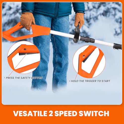 Cordless Snow Shovel 13", 48V 600W, 2×4.0Ah Batteries & Quick Charger, 12" Width 8" Depth, 25FT Throw Electric Snow Blower with Directional Plate & Adjustable Handle for Driveways & Sidewalks(Orange)