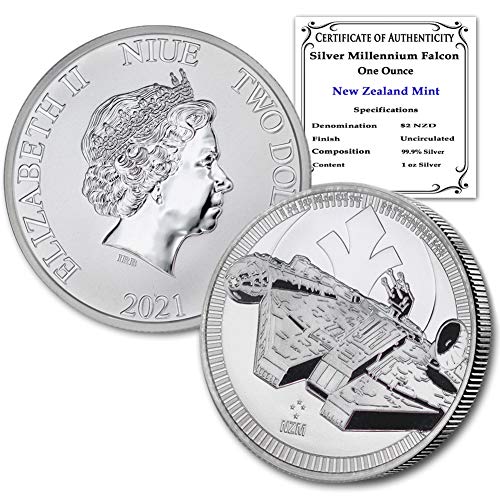 2021-1 oz Niue Silver Star Wars Millennium Falcon Coin Brilliant Uncirculated with Certificate of Authenticity $2 Seller BU