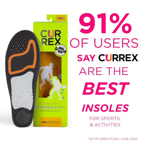 CURREX PICKLEBALLPRO Insoles for Pickleball Shoes – Arch Support Inserts w/Super Grip Surface & Premium Heel Cushioning, Helps Improve Foot Stability – for Men & Women– Medium Arch, Large