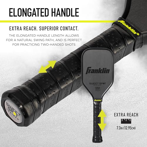 Franklin Sports Sweet Spot Training Pickleball Paddle - The Original Pickleball Trainer Practice Paddle - Mini Head + Extra Long Handle for Shot + Swing Training - 16mm Core + T700 Carbon Face