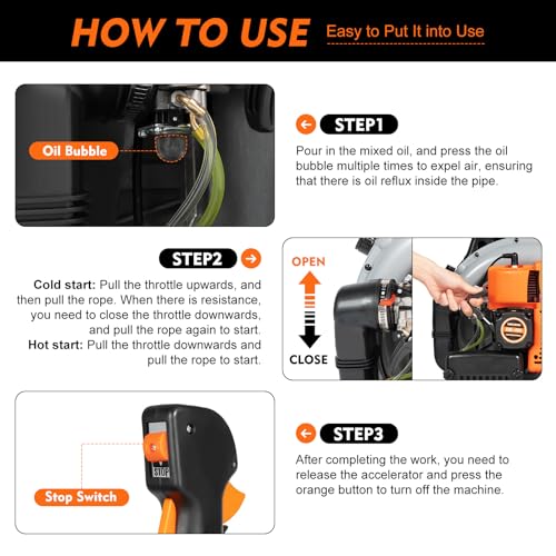 63CC Backpack Gas Powered Leaf Blower, Commercial 2.7kW 850CFM 4.3HP 2-Stroke Powerful Lightweight Gasoline Grass Lawn Blower with Harness Air-Cooled & 1.8L Fuel Tank for Yard Lawn Care, Snow Removal