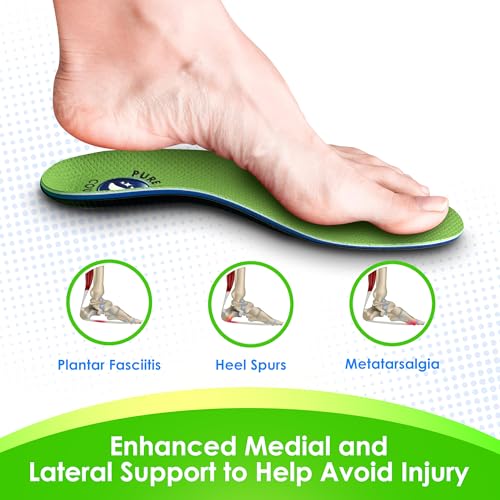 Pure Stride Pickleball & Tennis Court Orthotics – Full-Length Foot Support for Plantar Fasciitis, Heel Pain, Metatarsalgia – Arch Relief for Men & Women – Athletic Shoe Comfort, M 7-7.5 / W 9-9.5