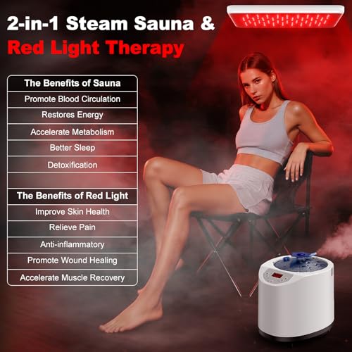 XL Infrared Sauna Box with True 660 & 850nm Red Light Therapy Lamp, Portable Red Light Sauna for Home, Full Body Steam Tent with 3L 1200w Steamer, 15 Levels Heat, Chair, Remote
