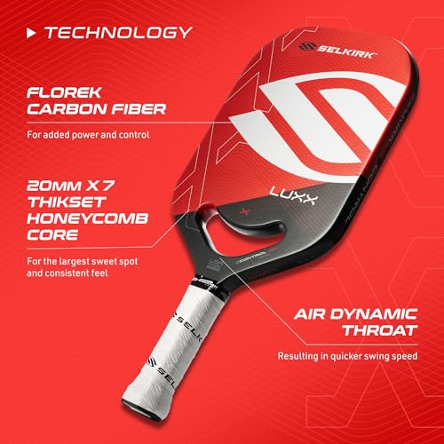 Selkirk Sport LUXX Control Pickleball Paddle | Florek Carbon Fiber Pickleball Paddles with a Polypropylene X7 Core | The Pickle Ball Racket Designed for Ultimate Power & Control | Epic Red
