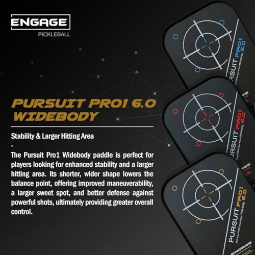 Engage Pursuit Pro1 6.0 Widebody Carbon Pickleball Paddle - 8.0 oz, 15.2mm MachPro Core, 8 1/8” Wide Raw Carbon Fiber, Made in USA (Arctic-Gold, Widebody)