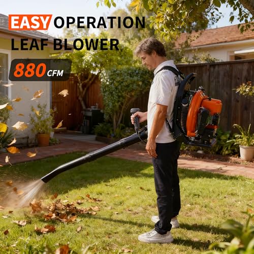 Backpack Blower Gas Powered, 4-HP 2-Cycle 66CC Engine, Gas Leaf Blower, 880 CFM & 320 MPH, Backpack Leaf Blower for Heavy Duty Lawn Care, Wet Leaf & Debris Clean