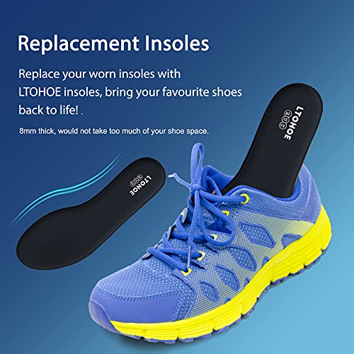LTOHOE Memory Foam Insoles for Men - Replacement Shoe Insoles for Running, Hiking, Sneaker, Shock Absorbing, Comfort Inner Soles, 8mm Black, US 10