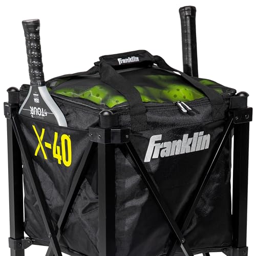 Franklin Sports Portable Pickleball Hopper + Carry Bag - (100) Ball Pickleball Caddy + Travel Basket with Wheels - Easy Storage + Transportation to Court - Easy Assembly + Durable Construction
