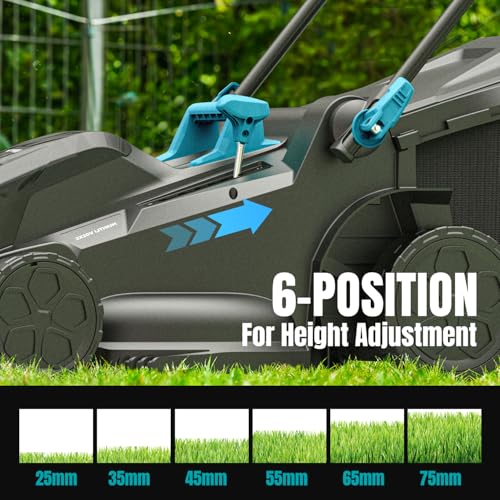MightyMow 2×20V Cordless Electric Lawn Mower, 16" Push Mower with 6 Cutting Height Levels, Includes 2×4.0Ah Batteries and Dual Port Charger