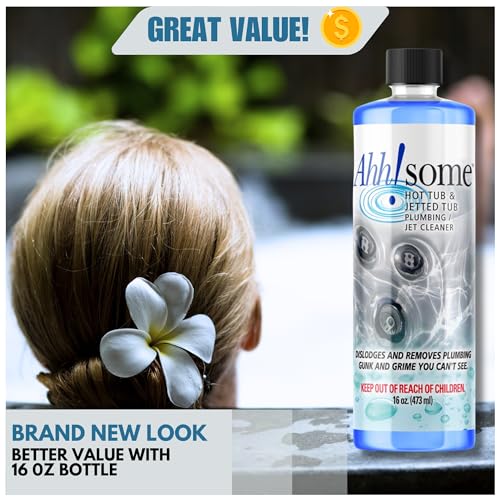 AhhSome Jetted Tub & Hot Tub Cleaner, Powerful Spa Bath Cleaning Solution for Jacuzzis & Whirlpools,16 oz (8 Treatments), Professional Grade Septic Safe Solution for Hot Tubs, Made in USA