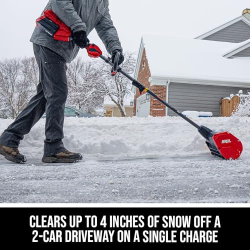 SKIL PWR CORE 40 Brushless 40V 12 in. Power Head Snow Shovel Kit, 20'ft Throwing Distance, Includes 4.0Ah Battery and Charger - PSS1200C-10, Red