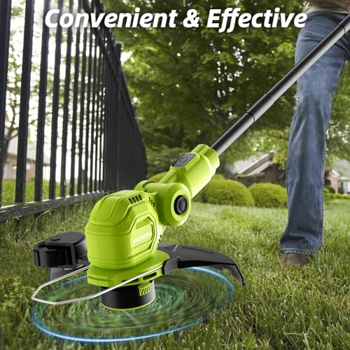 JAGROM 12-inch 20V Cordless String Trimmer with Charger, 2 X 2.0Ah Battery Powered with Auto Line Feed, Lawn Edger with 8 Pcs Grass Cutter Spool Line and 2 Spool Cap