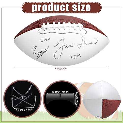 Liliful 2 Pcs Autograph Football Basketball Blank Official Size with 2 Stand 2 Signature Pen 1 Pump for Fantasy Trophy Anniversary Birthday Graduation(Size 9,3 Sides White Football)