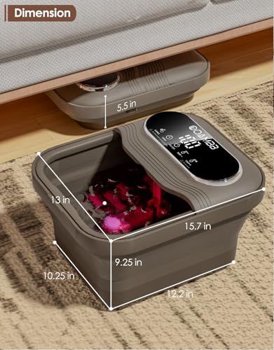 OOAMBB Collapsible Foot Spa with Heat, Bubble and Temp Control, Foot Bath Massager with XL Touch Screen and Massage Rollers, Foot Soaking Tub, Pedicure Foot spa for Stress Relief (Grey)